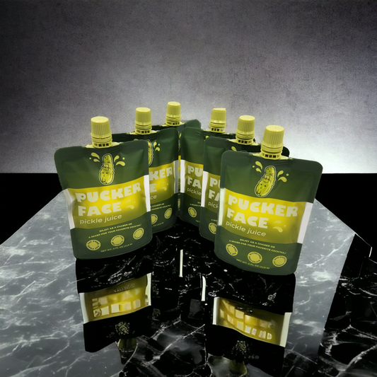 6 Pack Pucker Face 4 oz Pickle Juice Re-closable Pouch